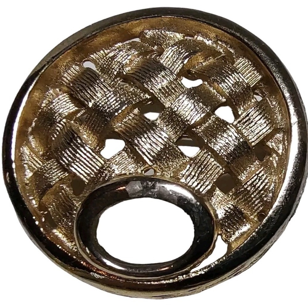 Vintage Sarah Coventry Brooch Gold Tone Round Basket‎ Weave Pin One Inch SEE